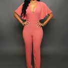 V Neck Butterfly Sleeve Backless Jumpsuit