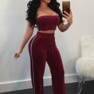 Sexy High Waist Wide Leg Two Pieces Bandeau Top With Pants