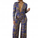 Fashion Deep V-neck Print Long Sleeves Jumpsuit