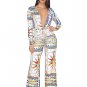 Printing Long Sleeve V-neck Wide Leg Jumpsuit Romper