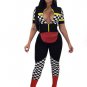 Short Sleeve Zipper Grid Mock Neck Bodycon Jumpsuit Romper