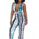 Stripe Jumpsuit Backless Sleeveless High Waist Wide Leg Long Pants