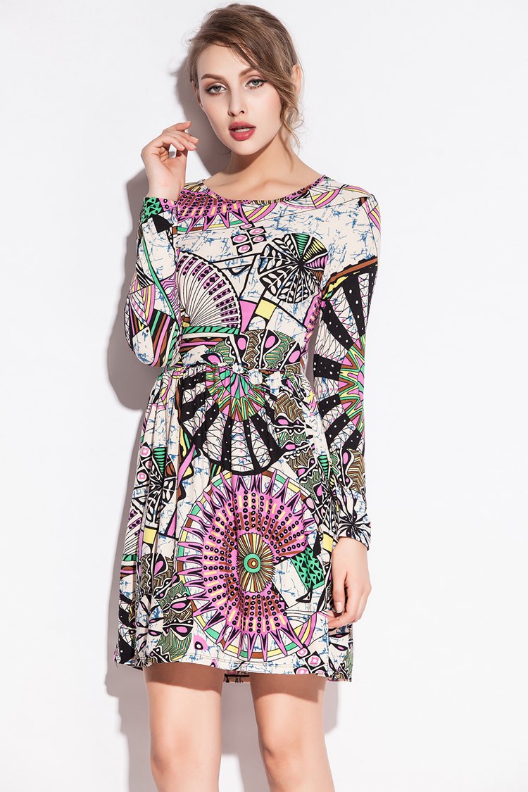 Digital Windmill Pattern Print Club Dress