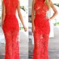 Fabulous Black Sleeveless Lace Mesh Crew Neck Floral Lace Skinny Maxi Dresses