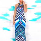 Tribal Print Halter Backless Slit Sexy Maxi Dress