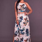 Flowers Print Cross Back Side Slit Maxi Dress