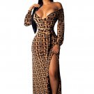 Sexy Off The Shoulder V-neck Long Sleeve Slit Dress