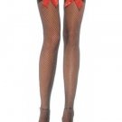 Fishnet Thigh High Stockings with Satin Bow