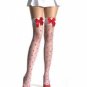 SHEER LYCRA WOVEN HEARTS STOCKINGS WITH SATIN BOW