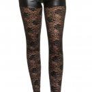 Black PU Stitching Lace Leggings Pants
