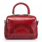 Genuine Leather Fashion Vintage Floral Embossed Handbag Messenger Bag