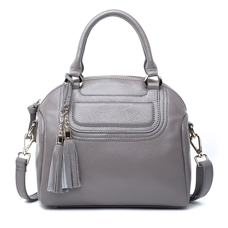 Classic Genuine Leather Tote Handbag with Tassel