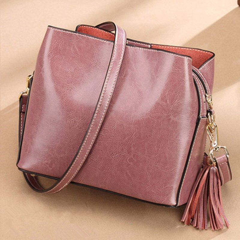 Women's Real Leather Satchel Fringed Handbag
