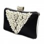 Pearl Beads / Rhinestone Brooches Hard Case Clutch Evening Bag