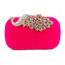 Elegant Rhinestone Peacock Clasp Velvet Cocktail Evening Handbag