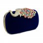 Elegant Rhinestone Peacock Clasp Velvet Cocktail Evening Handbag