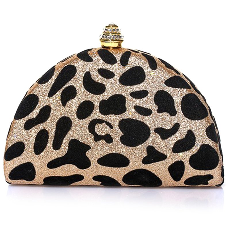 Leopard Print Mini Crystal Top Hard Clutch Bag