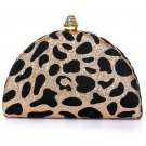 Leopard Print Mini Crystal Top Hard Clutch Bag