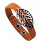 Metal Leaf Pattern Handmade Leather Bracelet