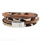 Leopard Pattern Rhinestone Studded Leather Bracelet