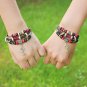 Brown Multi-strand Beads Leather Bracelet With Key Pendant