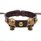 Retro Sex Pot Skulls Handmade Rivets Leather Bracelet