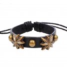 Retro Octangle Flowers Handmade Rivets Leather Bracelet