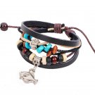 Multilayer Beads Adjustable PU Leather Bracelet With Silver Pendant