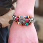 Colorful Wooden Beads PU Leather Bracelet With Alloy Wheel