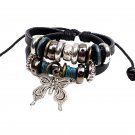 Alloy Butterfly Pendant PU Leather Bracelet With Rings