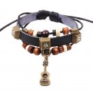 Alloy Guitar Pendant Beads PU Leather Bracelet With Rivets Studded
