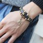 Alloy Guitar Pendant Beads PU Leather Bracelet With Rivets Studded