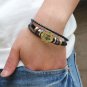 Golden Aquarius Braided Black PU Leather Bracelet