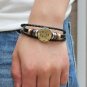 Golden Libra Braided Black PU Leather Bracelet