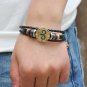 Golden Aries Braided Black PU Leather Bracelet