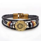 Golden Leo Braided Black PU Leather Bracelet