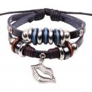 Metal Rings Dual Layer PU Leather Belts Bracelet With Lip Pendant