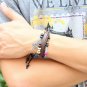 Colorful Wooden Beads PU Leather Bracelet With Alloy Cross