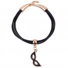 Black Mask Pendant Adjustable Leather Bracelet With Golden Alloy