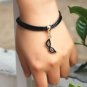 Black Mask Pendant Adjustable Leather Bracelet With Golden Alloy