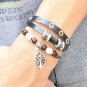 Metal Skull Pendant Beads PU Leather Bracelet With Rings Detail