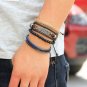 Multilayer Beads Rope Leaf Braided Adjustable PU Leather Bracelet