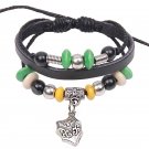 Punk Style Alloy Cross Shield Pendant Beads Drawstring Leather Rope Bracelet