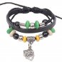 Punk Style Alloy Cross Shield Pendant Beads Drawstring Leather Rope Bracelet