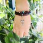 Inspirational Cross Pendant Beads Braided Rope PU Leather Bracelet
