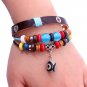 Charm Colorful Beads Retro Rope PU Leather Bracelet