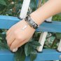 Fishbone Alloy Pendant Beads Rope Black Leather Unisex Wrap Bracelet