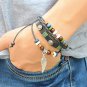 Silver Wing Pendant Skull Studded Braided Beads PU Leather Bracelet