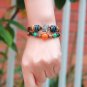 Colorful Beads Retro Metal Leaf PU Leather Bracelet