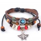 Retro Alloy Butterfly Beads Rope PU Leather Bracelet